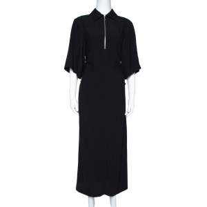 Joseph Black Crepe Zip Front Fletcher Midi Dress M