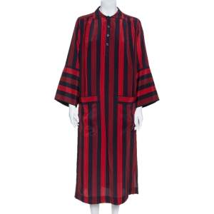 Joseph Red/Blue Striped Chester Crepe de Chine Silk Midi Dress M