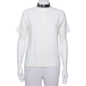 Joseph Cream Crepe Metal Neck Detail Short Sleeve Top M