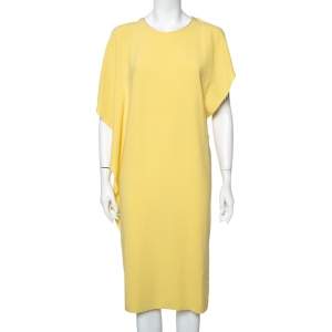 Joseph Yellow Stretch Crepe Ruffled Midi Dress M