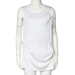Joseph White Cotton Knit Knots Detail Sleeveless T-Shirt XL