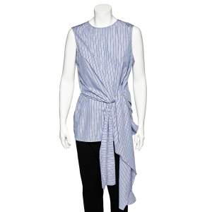Joseph Blue Striped Cotton Wrap Detail Alicia Top L