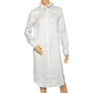 Joseph White-Blue Striped Silk Ruffled Collar Detailed Shirt Dress M 