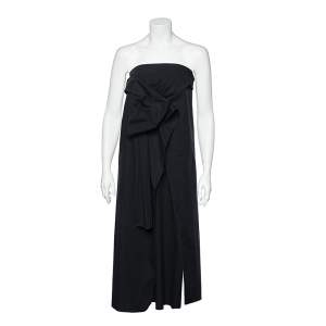 Joseph Black Cotton Tie Detail Strapless Midi Dress M