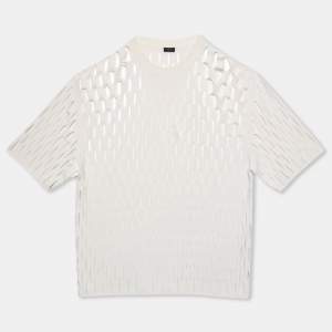 Joseph White Slit Stretch Knit Ribbed Crew Neck Top M