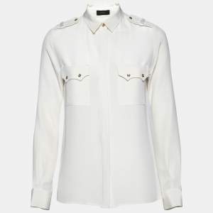 Joseph Cream Silk Button Front Long Sleeve Blouse S
