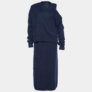 Joseph Navy Blue Cashmere Knit Cut-Out Detail Layered Robin Dress S
