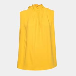 Joseph Yellow Crepe Neck Tie Detail Sleeveless Top L