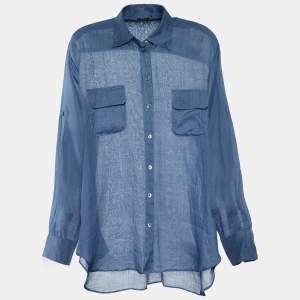 Joseph Blue Ramie Silk Long Sleeve Shirt M