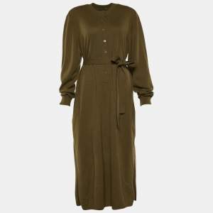 Joseph Khaki Green Mongolian Cashmere Knit Belted Eliza Dress XL