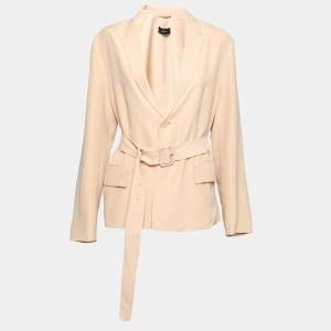 Joseph Beige Silk Belted Single-Breasted Jacket M