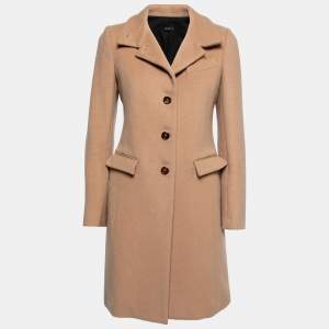 Joseph Camel Brown Wool & Cashmere Single-Breasted Coat M  