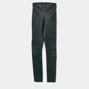 Joseph Dark Green Leather Skinny Leggings S