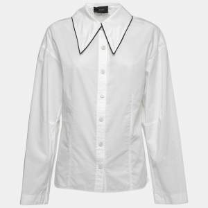 Joseph White Cotton Contrast Trim Detail Button Front Shirt M