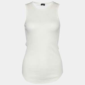 Joseph White Cotton Cashmere Rib Sleeveless Tank Top S