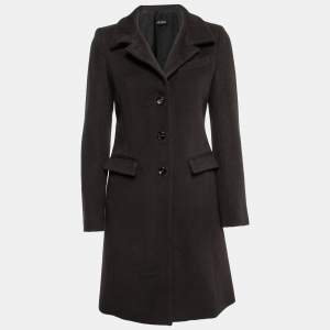 Joseph Dark Brown Wool Single-Breasted Mid Length Coat S