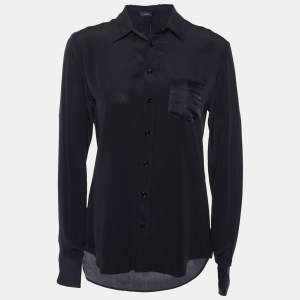 Joseph Black Silk & Organza Pocket Detail Button Front Shirt S