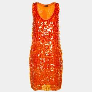 Joseph Orange Embellished Georgette Silk Sleeveless Shift Dress