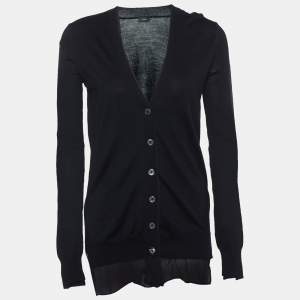 Joseph Black Merino Wool & Silk Button Front Cardigan S