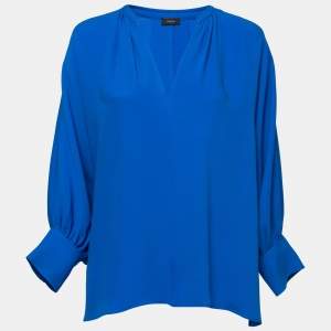 Joseph Blue Silk V-Neck Blouse M
