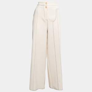 Joseph Cream Crepe High Waist Wide Leg Trousers L