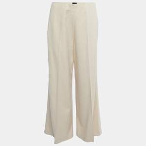 Joseph Off White Crepe High Waist Wide Leg Trousers M