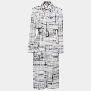 Joseph Grey Plaid Crepe Button Front Belted Midi Shirt Dress M