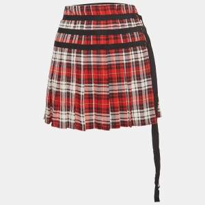 Joseph Red Tartan Check Silk Pleated Mini Skirt S