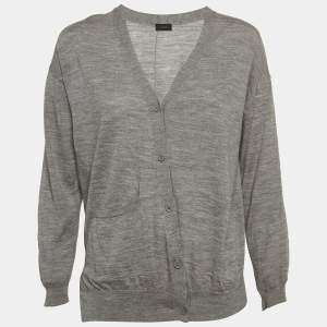 Joseph Grey Merinos Wool Rib Knit Asymmetric Cardigan S