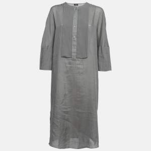 Joseph Grey Ramie Long Sleeve Buttoned Midi Dress L 