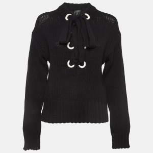 Joseph Black Cashmere Knit Tie-Up Sweater M