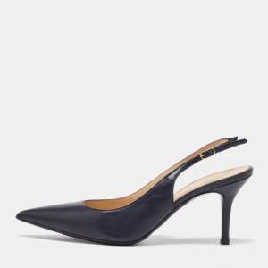 Joseph Navy Blue Leather Pointed Toe Slingback Pumps Size 40