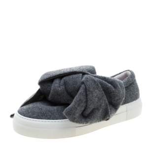 Joshua Sanders Grey Felt Bow Slip On Sneakers Size 37
