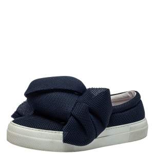 Joshua Sanders Blue Mesh Felt Bow Slip On Sneakers Size 38