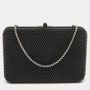 Judith Leiber Black Acrylic Crystals Slim Slide Chain Clutch