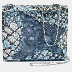 Judith Leiber Multicolor Swarovski Crystal and Textured Leather Minaudiere Box Clutch