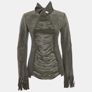 Junya Watanabe Comme Des Garcons Grey Suede Fringed Top S