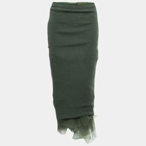 Junya Watanabe Comme Des Garcons Dark Green Knit & Rulle Midi Skirt L