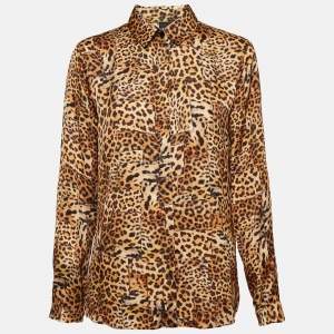 Just Cavalli Brown Leopard Print Satin Shirt S