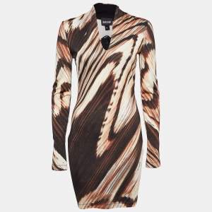 Just Cavalli Brown Printed V-Neck Mini Dress S
