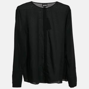 Just Cavalli Black Chiffon Sheer Button Front Shirt L
