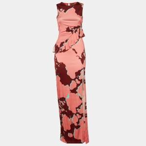 Pre Owned Just Cavalli Pink Printed Jersey Ruffled Maxi Dress S