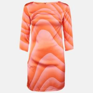 Just Cavalli Orange Printed Silk Satin Mini Dress XS