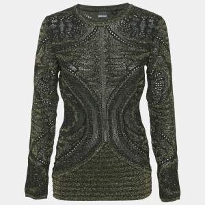 Just Cavalli Metallic Patterned Lurex Knit Long Sleeve Top L