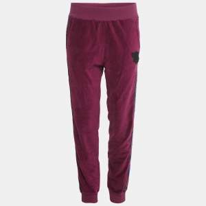 Pre Owned Just Cavalli Purple Leopard Side Stripe Velvet Joggers M