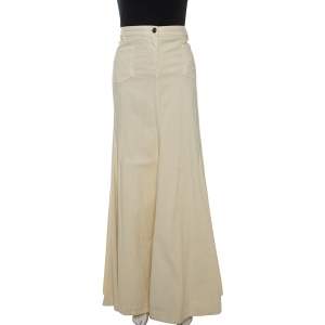 Pre Owned Just Cavalli Cream Denim Flared Maxi Skirt M 