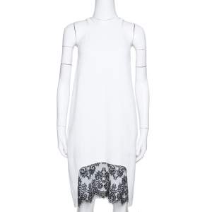 Pre Owned Just Cavalli White Crepe Lace Trim Sleeveless Shift Dress M