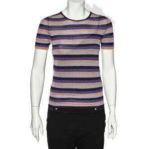 Just Cavalli Multicolor Striped Lurex Knit Crewneck T-Shirt S