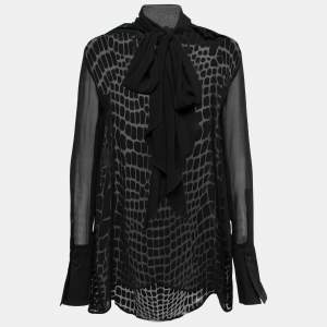 Pre Owned Just Cavalli Black Silk Jacquard Neck Tie Detail Tunic S