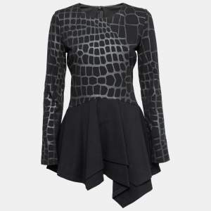 Pre Owned Just Cavalli Black Embossed Stretch Knit Asymmetric Top XL